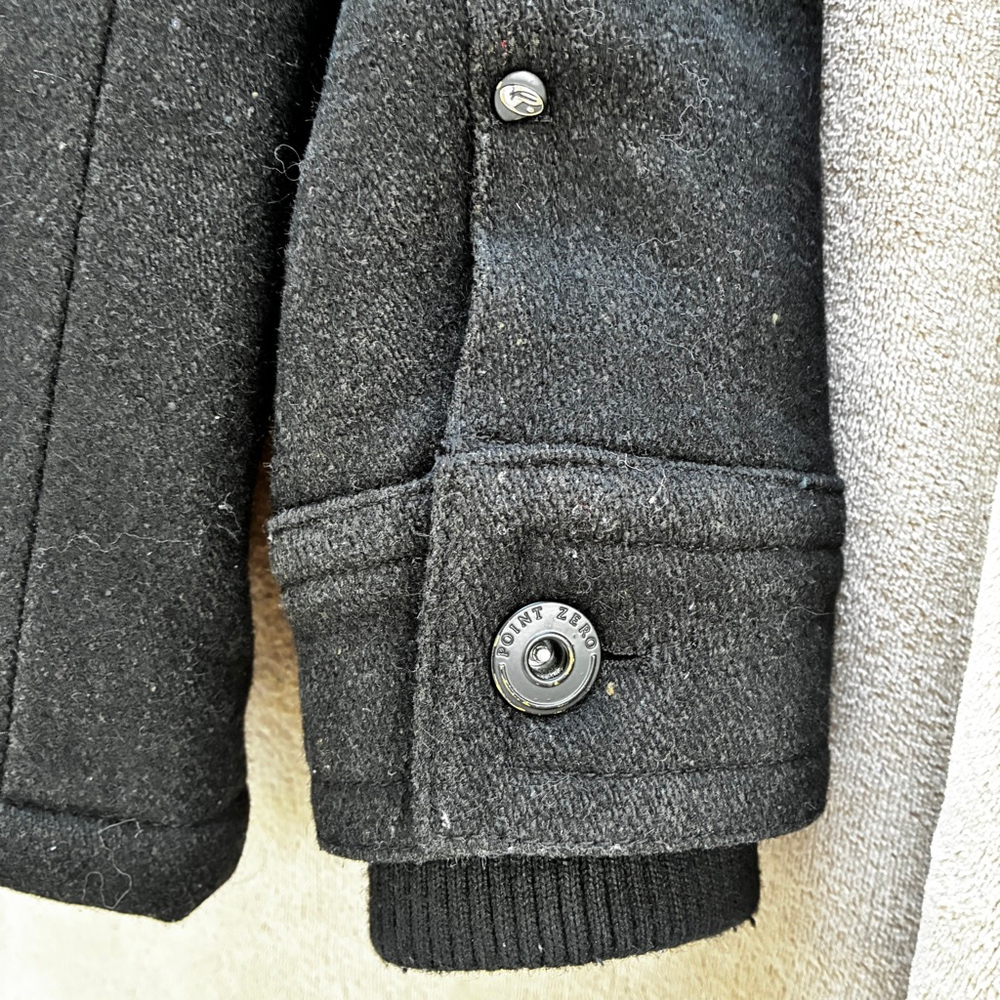 Point Zero Men’s Black Wool Blend Coat Bomber Timeless Classic Winter Warm Layer - Picture 9 of 16